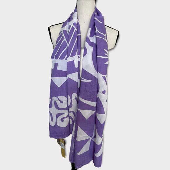Mango Republic Large Purple/White Print Scarf / Beach Cover Up / Wrap - Picture 3 of 9